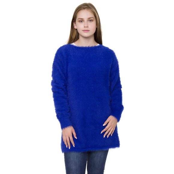 WOMENS ELECTRIC BLUE OVERSIZED FUZZY SWEATER - OS - Picture 4 of 7